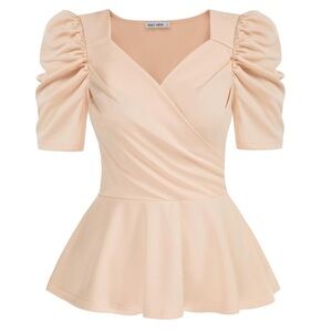 Grace Karin Elegant Peplum Top Wrap V Neck Puff Short Sleeve Top